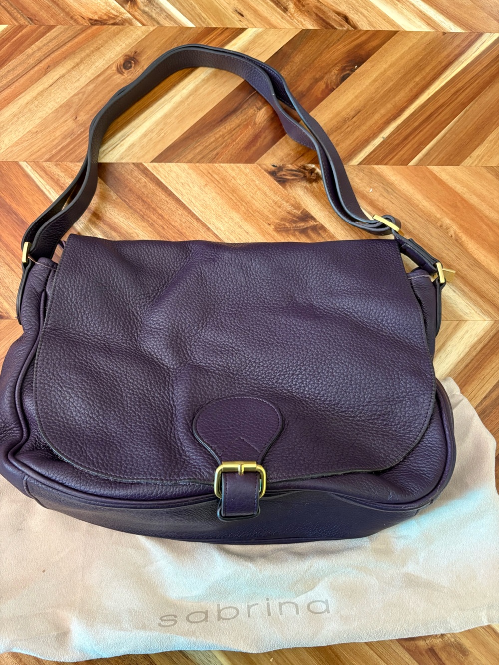 Sabrina Plum Pebbled Leather Crossbody Bag
